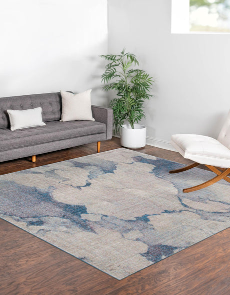 Blue Gray 8' x 8' Rainbow Square Area Rug Colorful Modern Unique Carpet for Living Rooms, Dining, Bedrooms, Office, Dorms for Sale at Rug Engine