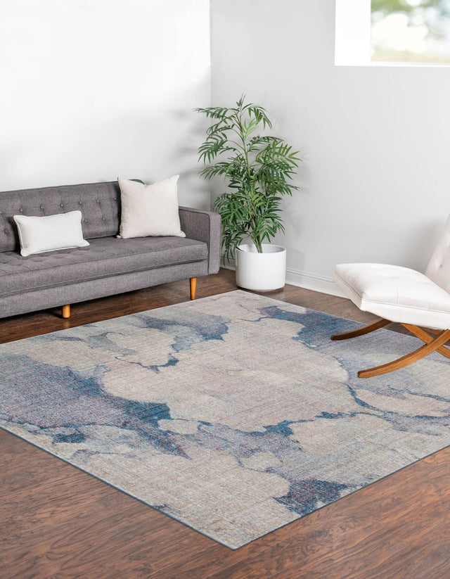 Blue Gray 8' x 8' Rainbow Square Area Rug Colorful Modern Unique Carpet for Living Rooms, Dining, Bedrooms, Office, Dorms for Sale at Rug Engine