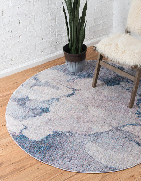 Blue Gray 6' 1 x 6' 1 Rainbow Round Area Rug Colorful Modern Unique Carpet for Living Rooms, Dining, Bedrooms, Office, Dorms for Sale at Rug Engine