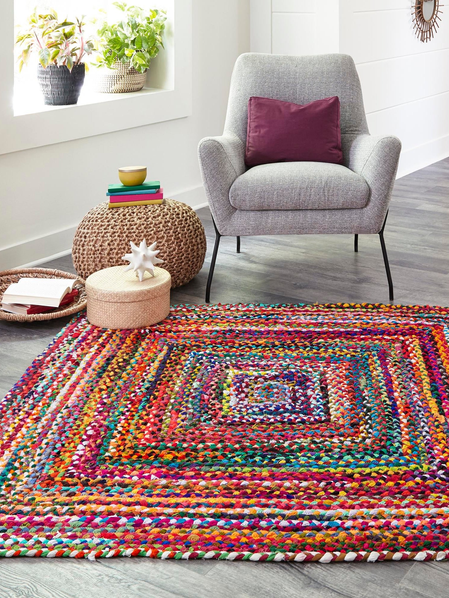 Multicolor 3' 3 x 3' 3 Braided Chindi Square Area Rug 100% Cotton Hand Braided Natural Eco-Friendly Boho Style Modern Carpet for Living Rooms Dining Office Dorm for Sale at Rug Engine