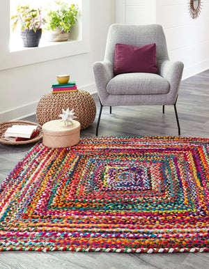 Multicolor 10' x 10' Braided Chindi Square Rug
