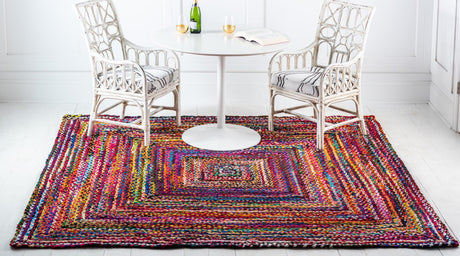 Multicolor 6' 1 x 6' 1 Braided Chindi Square Area Rug 100% Cotton Hand Braided Natural Eco-Friendly Boho Style Modern Carpet for Living Rooms Dining Office Dorm for Sale at Rug Engine