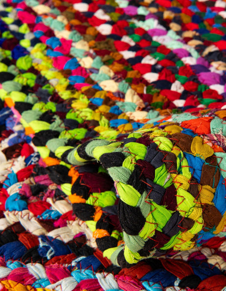 Multicolor 6' 1 x 6' 1 Braided Chindi Square Area Rug 100% Cotton Hand Braided Natural Eco-Friendly Boho Style Modern Carpet for Living Rooms Dining Office Dorm for Sale at Rug Engine