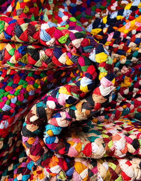 Multicolor 6' 1 x 6' 1 Braided Chindi Square Area Rug 100% Cotton Hand Braided Natural Eco-Friendly Boho Style Modern Carpet for Living Rooms Dining Office Dorm for Sale at Rug Engine