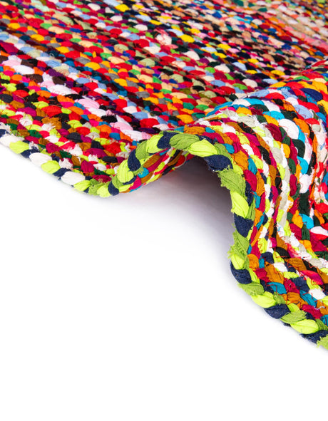 Multicolor 6' 1 x 6' 1 Braided Chindi Square Area Rug 100% Cotton Hand Braided Natural Eco-Friendly Boho Style Modern Carpet for Living Rooms Dining Office Dorm for Sale at Rug Engine