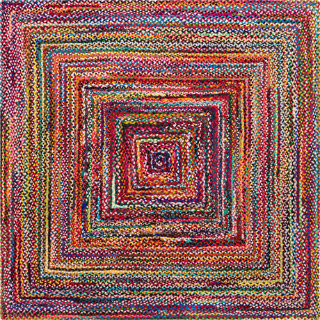 Multicolor 8' x 8' Braided Chindi Square Rug