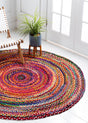 Multicolor 6' 1 x 6' 1 Braided Chindi Round Area Rug 100% Cotton Hand Braided Natural Eco-Friendly Boho Style Modern Carpet for Living Rooms Dining Office Dorm for Sale at Rug Engine