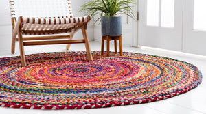 Multicolor 6' 1 x 6' 1 Braided Chindi Round Area Rug 100% Cotton Hand Braided Natural Eco-Friendly Boho Style Modern Carpet for Living Rooms Dining Office Dorm for Sale at Rug Engine