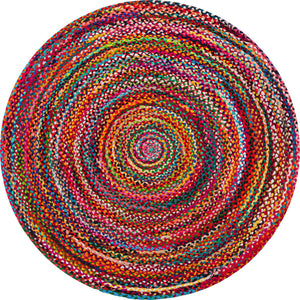 Multicolor 6' 1 x 6' 1 Braided Chindi Round Area Rug 100% Cotton Hand Braided Natural Eco-Friendly Boho Style Modern Carpet for Living Rooms Dining Office Dorm for Sale at Rug Engine