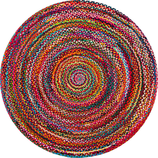 Multicolor 6' 1 x 6' 1 Braided Chindi Round Area Rug 100% Cotton Hand Braided Natural Eco-Friendly Boho Style Modern Carpet for Living Rooms Dining Office Dorm for Sale at Rug Engine