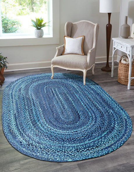 Blue 3' 3 x 5' 1 Braided Chindi Oval Rug