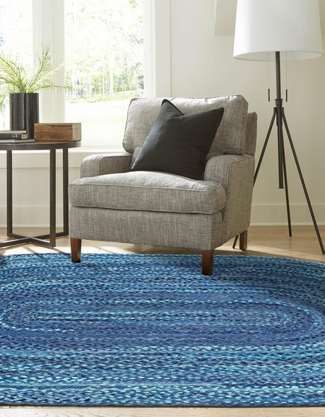 Blue 3' 3 x 5' 1 Braided Chindi Oval Area Rug 100% Cotton Hand Braided Natural Eco-Friendly Boho Style Modern Carpet for Living Rooms Dining Office Dorm for Sale at Rug Engine