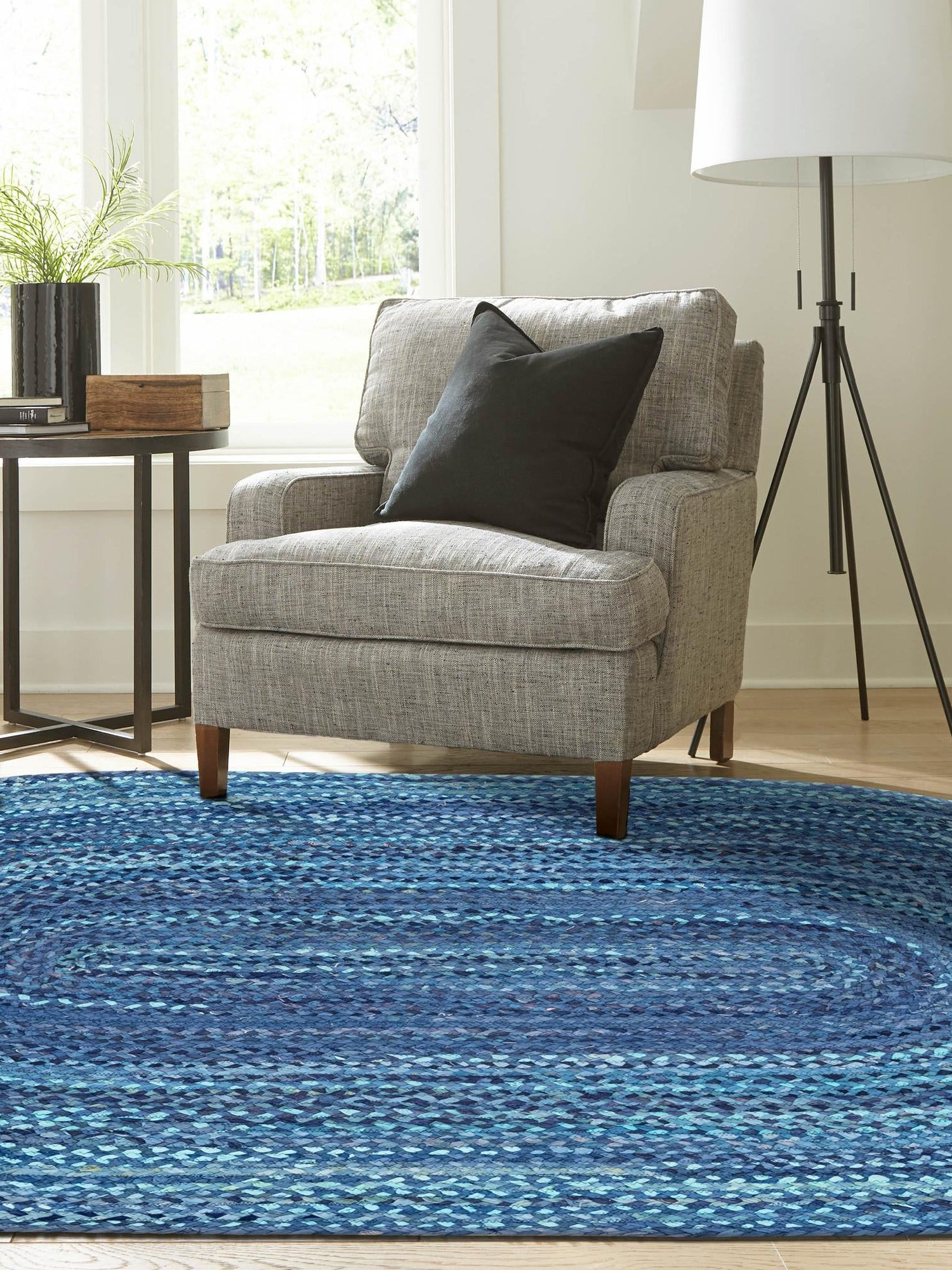 Blue 8' x 10' Braided Chindi Oval Area Rug 100% Cotton Hand Braided Natural Eco-Friendly Boho Style Modern Carpet for Living Rooms Dining Office Dorm for Sale at Rug Engine