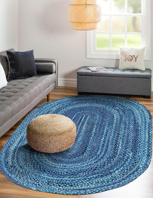 Blue 8' x 10' Braided Chindi Oval Rug