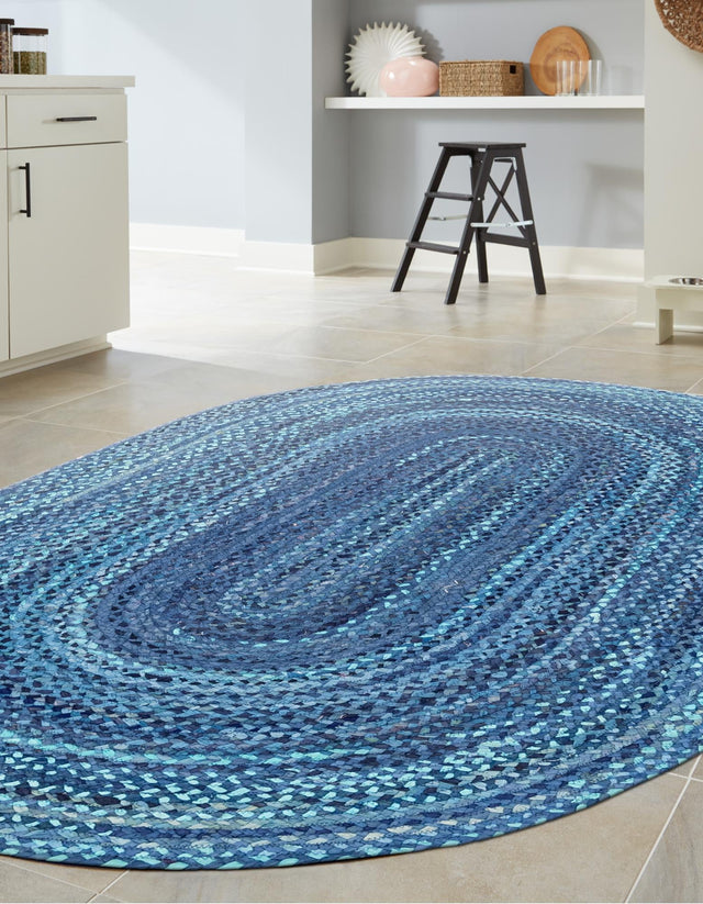 Blue 3' 3 x 5' 1 Braided Chindi Oval Area Rug 100% Cotton Hand Braided Natural Eco-Friendly Boho Style Modern Carpet for Living Rooms Dining Office Dorm for Sale at Rug Engine