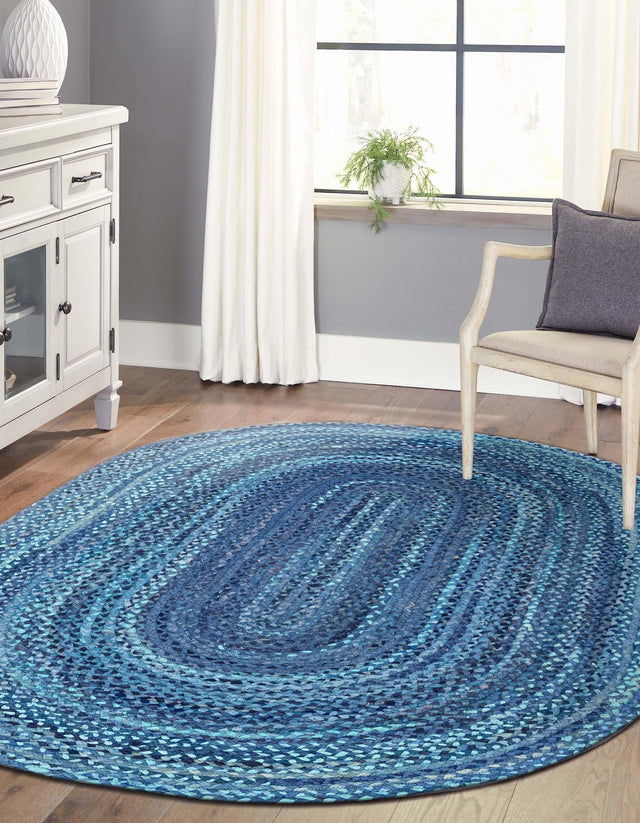 Blue 3' 3 x 5' 1 Braided Chindi Oval Area Rug 100% Cotton Hand Braided Natural Eco-Friendly Boho Style Modern Carpet for Living Rooms Dining Office Dorm for Sale at Rug Engine