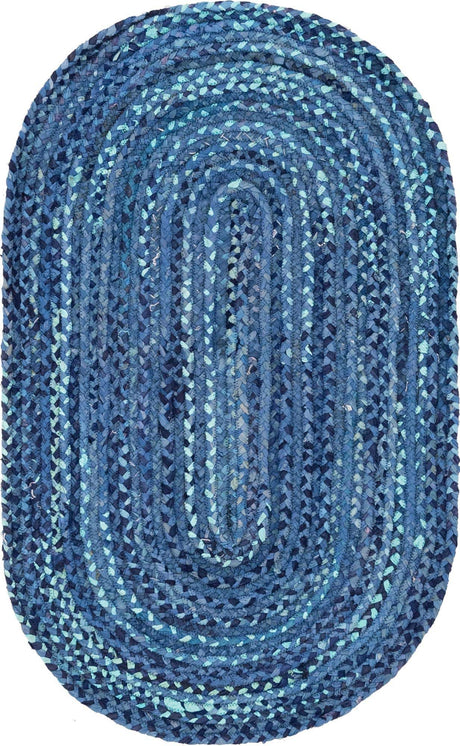 Blue 3' 3 x 5' 1 Braided Chindi Oval Rug