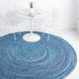 Blue 8' x 8' Braided Chindi Round Rug