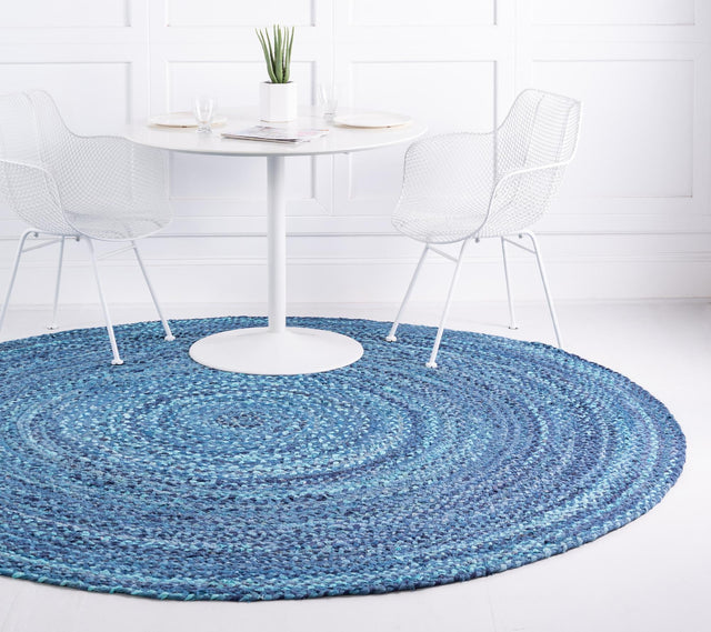 Blue 3' 3 x 3' 3 Braided Chindi Round Rug