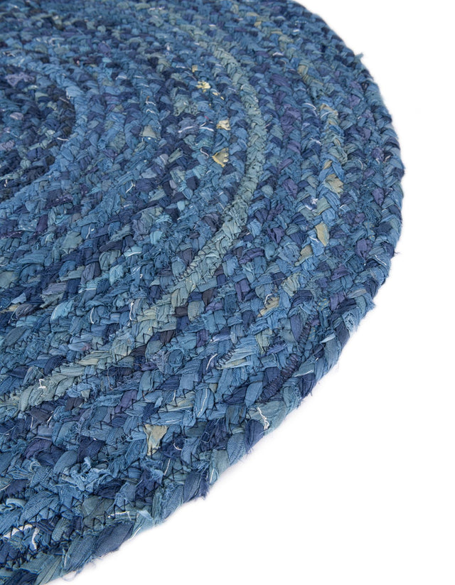 Blue 3' 3 x 3' 3 Braided Chindi Round Rug