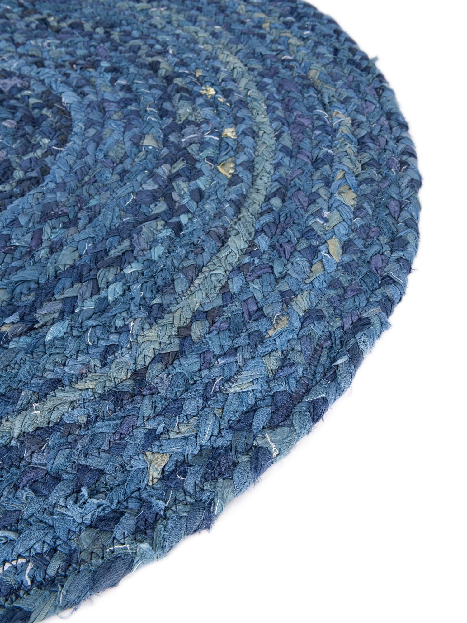 Blue 8' x 8' Braided Chindi Round Area Rug 100% Cotton Hand Braided Natural Eco-Friendly Boho Style Modern Carpet for Living Rooms Dining Office Dorm for Sale at Rug Engine