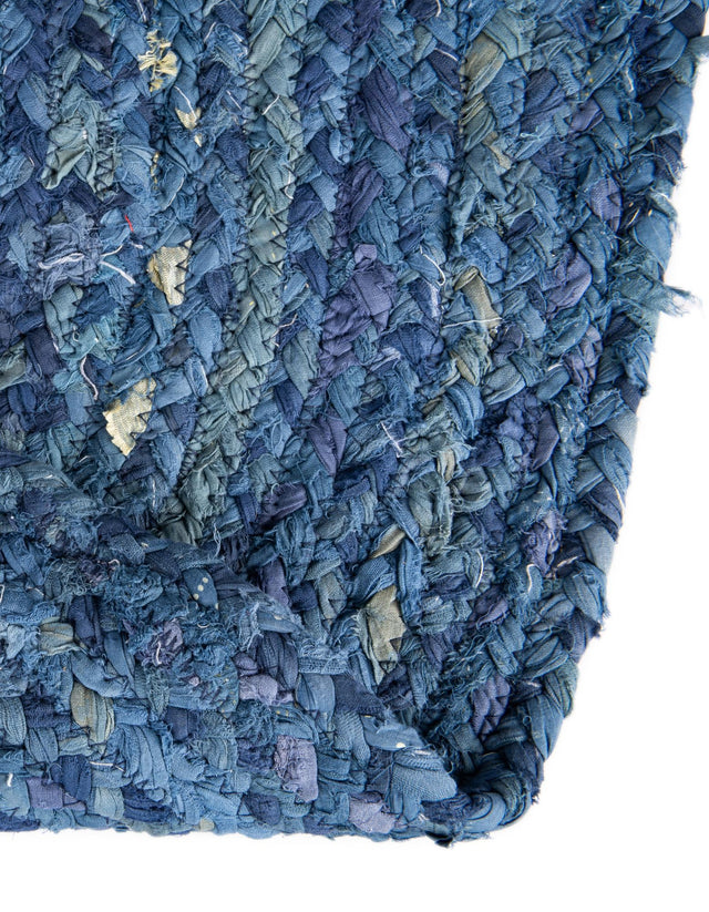 Blue 3' 3 x 3' 3 Braided Chindi Round Rug
