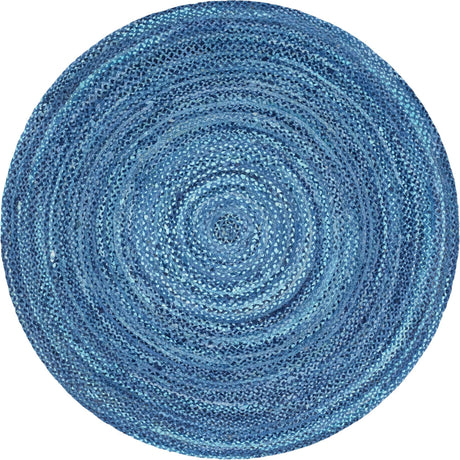 Blue 8' x 8' Braided Chindi Round Rug