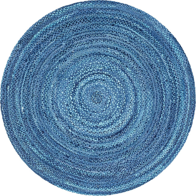 Blue 8' x 8' Braided Chindi Round Rug