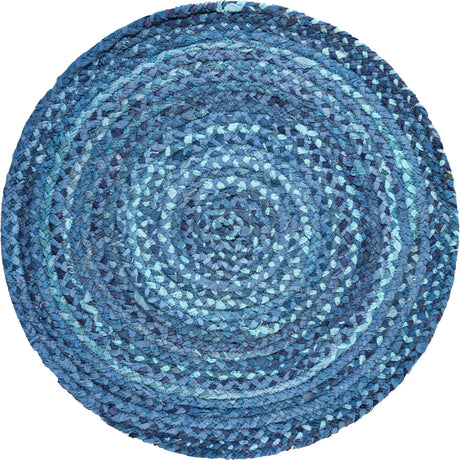 Blue 3' 3 x 3' 3 Braided Chindi Round Rug