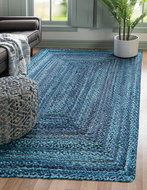 Blue 2' x 3' 1 Braided Chindi Rectangle Area Rug 100% Cotton Hand Braided Natural Eco-Friendly Boho Style Modern Carpet for Living Rooms Dining Office Dorm for Sale at Rug Engine