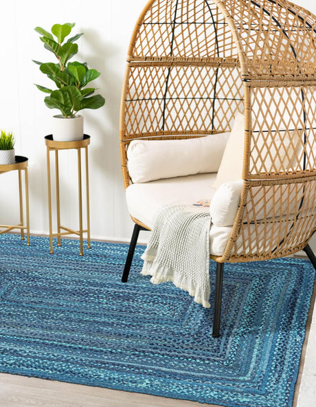 Blue 2' x 3' 1 Braided Chindi Rectangle Area Rug 100% Cotton Hand Braided Natural Eco-Friendly Boho Style Modern Carpet for Living Rooms Dining Office Dorm for Sale at Rug Engine