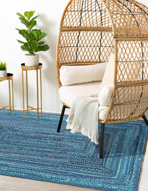 Blue 8' x 10' Braided Chindi Rectangle Area Rug 100% Cotton Hand Braided Natural Eco-Friendly Boho Style Modern Carpet for Living Rooms Dining Office Dorm for Sale at Rug Engine