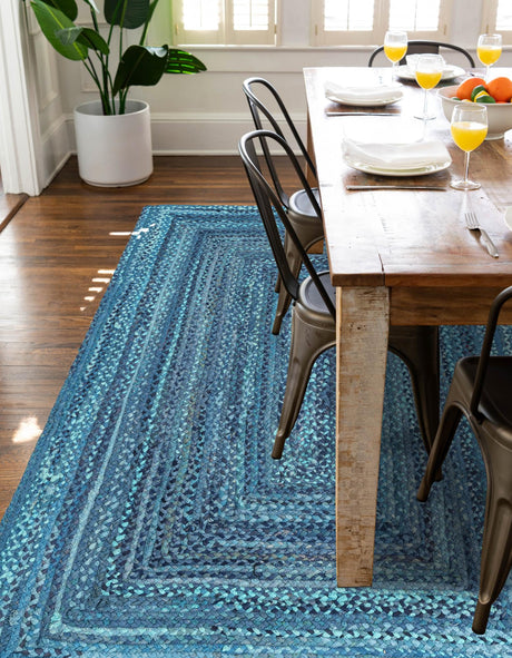 Blue 2' x 3' 1 Braided Chindi Rectangle Area Rug 100% Cotton Hand Braided Natural Eco-Friendly Boho Style Modern Carpet for Living Rooms Dining Office Dorm for Sale at Rug Engine