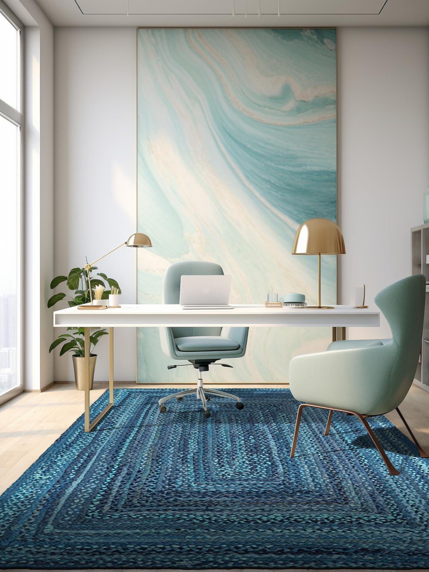 Blue 8' x 10' Braided Chindi Rectangle Area Rug 100% Cotton Hand Braided Natural Eco-Friendly Boho Style Modern Carpet for Living Rooms Dining Office Dorm for Sale at Rug Engine