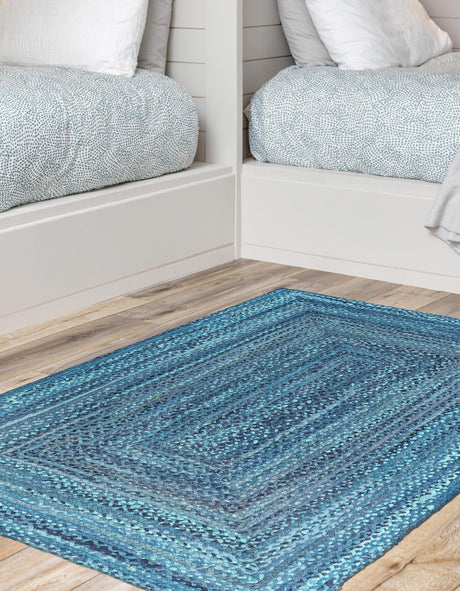 Blue 2' x 3' 1 Braided Chindi Rectangle Area Rug 100% Cotton Hand Braided Natural Eco-Friendly Boho Style Modern Carpet for Living Rooms Dining Office Dorm for Sale at Rug Engine