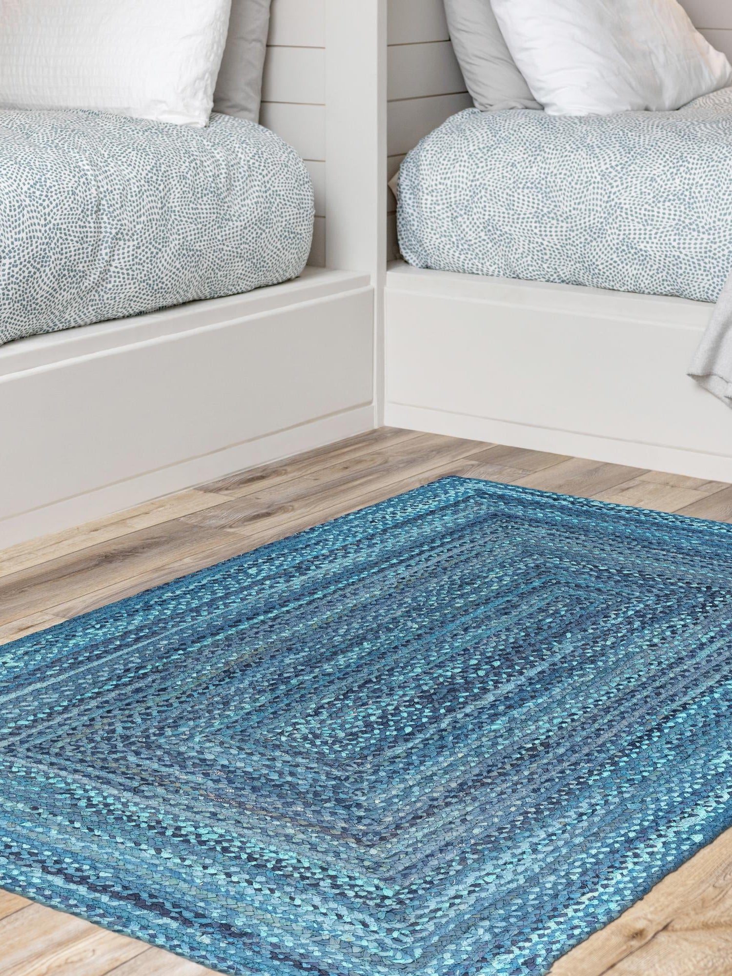 Blue 8' x 10' Braided Chindi Rectangle Area Rug 100% Cotton Hand Braided Natural Eco-Friendly Boho Style Modern Carpet for Living Rooms Dining Office Dorm for Sale at Rug Engine
