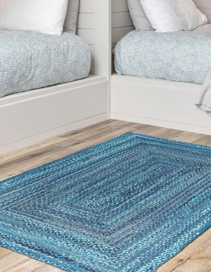 Blue 8' x 10' Braided Chindi Rectangle Area Rug 100% Cotton Hand Braided Natural Eco-Friendly Boho Style Modern Carpet for Living Rooms Dining Office Dorm for Sale at Rug Engine