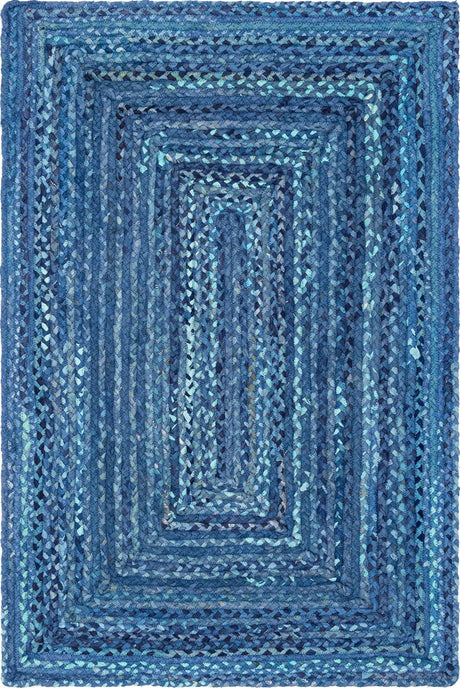 Blue 4' 1 x 6' 1 Braided Chindi Rectangle Rug