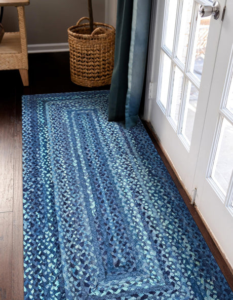 Blue 2' 6 x 6' 1 Braided Chindi Runner Area Rug 100% Cotton Hand Braided Natural Eco-Friendly Boho Style Modern Carpet for Living Rooms Dining Office Dorm for Sale at Rug Engine