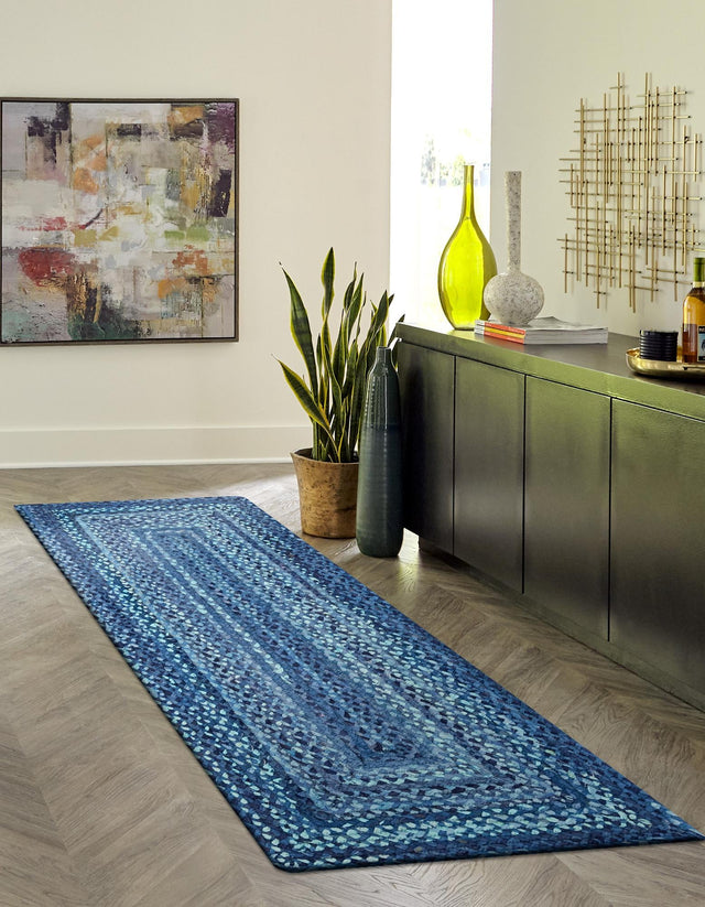 Blue 2' 6 x 6' 1 Braided Chindi Runner Rug