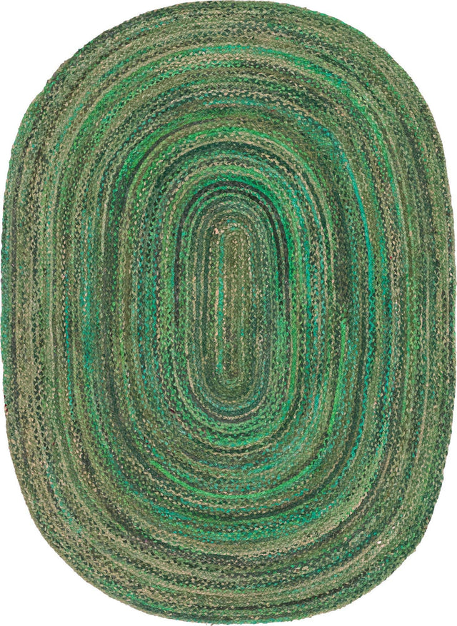 Green 8' x 10' Braided Chindi Oval Rug