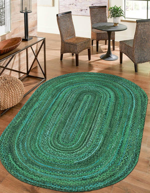 Green 3' 3 x 5' 1 Braided Chindi Oval Rug