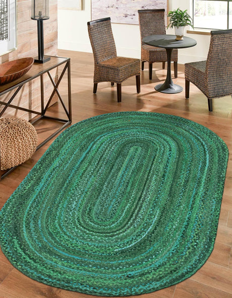 Green 3' 3 x 5' 1 Braided Chindi Oval Rug