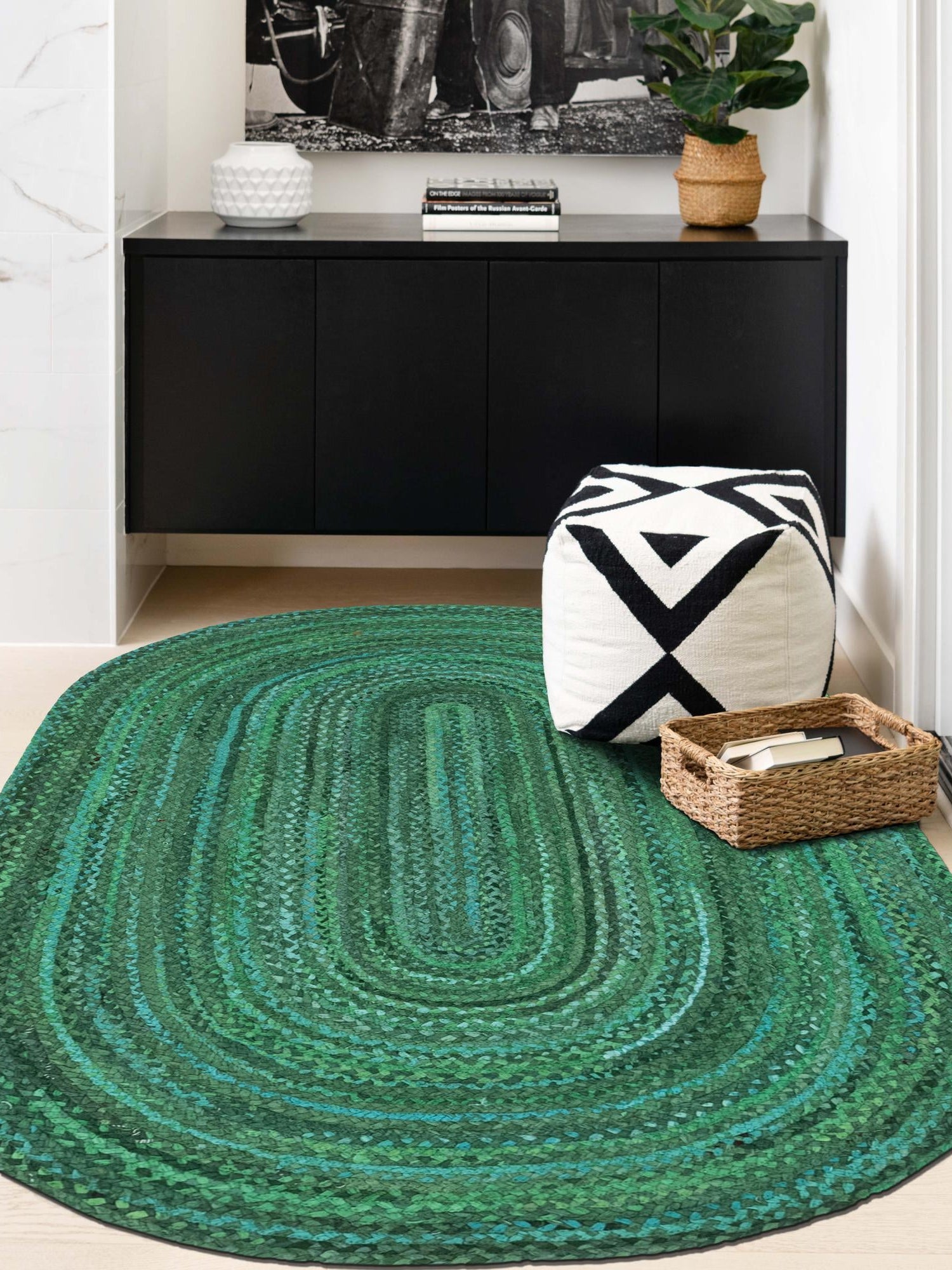 Green 3' 3 x 5' 1 Braided Chindi Oval Area Rug 100% Cotton Hand Braided Natural Eco-Friendly Boho Style Modern Carpet for Living Rooms Dining Office Dorm for Sale at Rug Engine