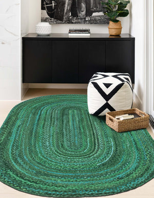 Green 3' 3 x 5' 1 Braided Chindi Oval Rug