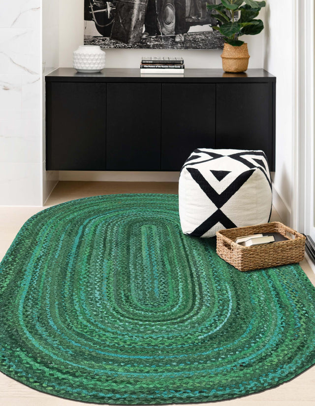 Green 3' 3 x 5' 1 Braided Chindi Oval Rug