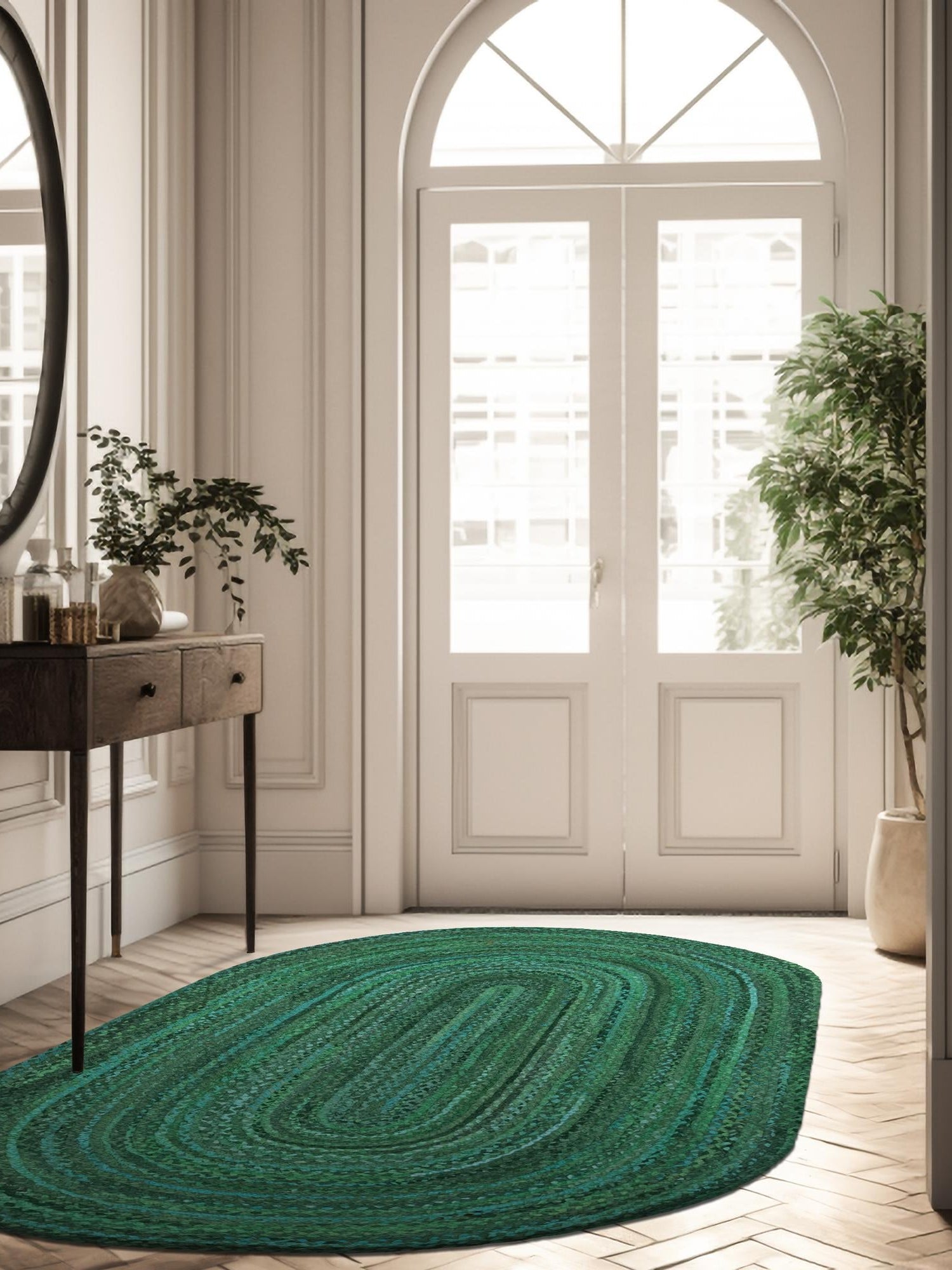 Green 3' 3 x 5' 1 Braided Chindi Oval Area Rug 100% Cotton Hand Braided Natural Eco-Friendly Boho Style Modern Carpet for Living Rooms Dining Office Dorm for Sale at Rug Engine
