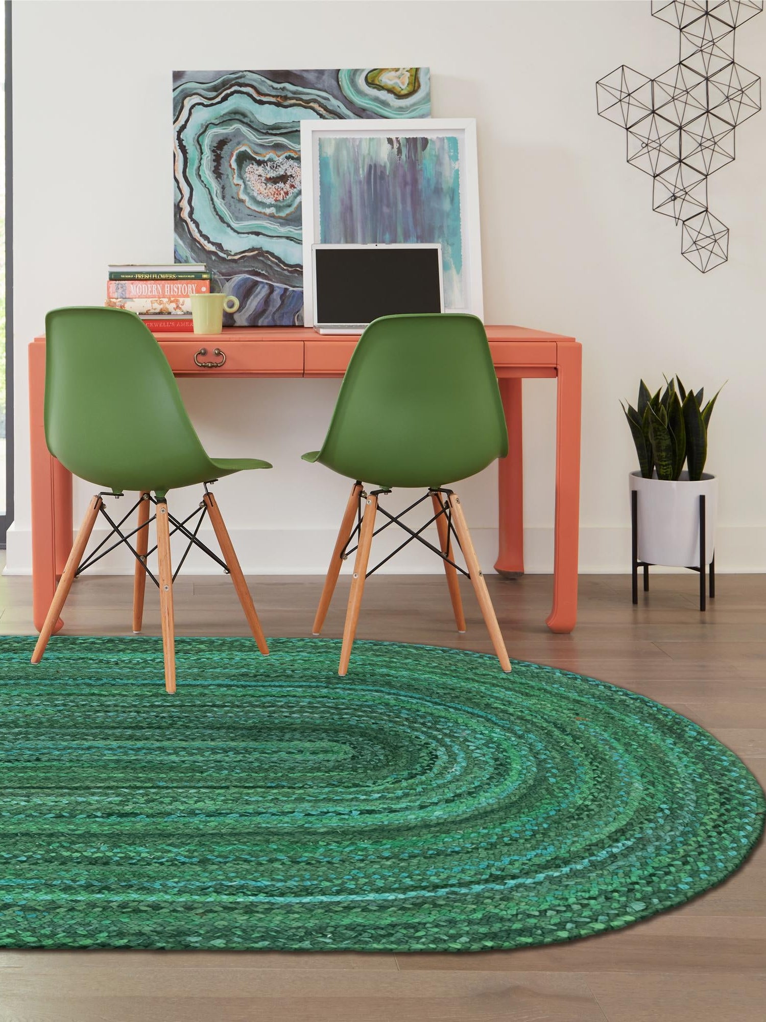Green 3' 3 x 5' 1 Braided Chindi Oval Area Rug 100% Cotton Hand Braided Natural Eco-Friendly Boho Style Modern Carpet for Living Rooms Dining Office Dorm for Sale at Rug Engine