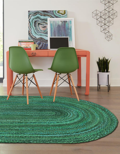 Green 3' 3 x 5' 1 Braided Chindi Oval Area Rug 100% Cotton Hand Braided Natural Eco-Friendly Boho Style Modern Carpet for Living Rooms Dining Office Dorm for Sale at Rug Engine