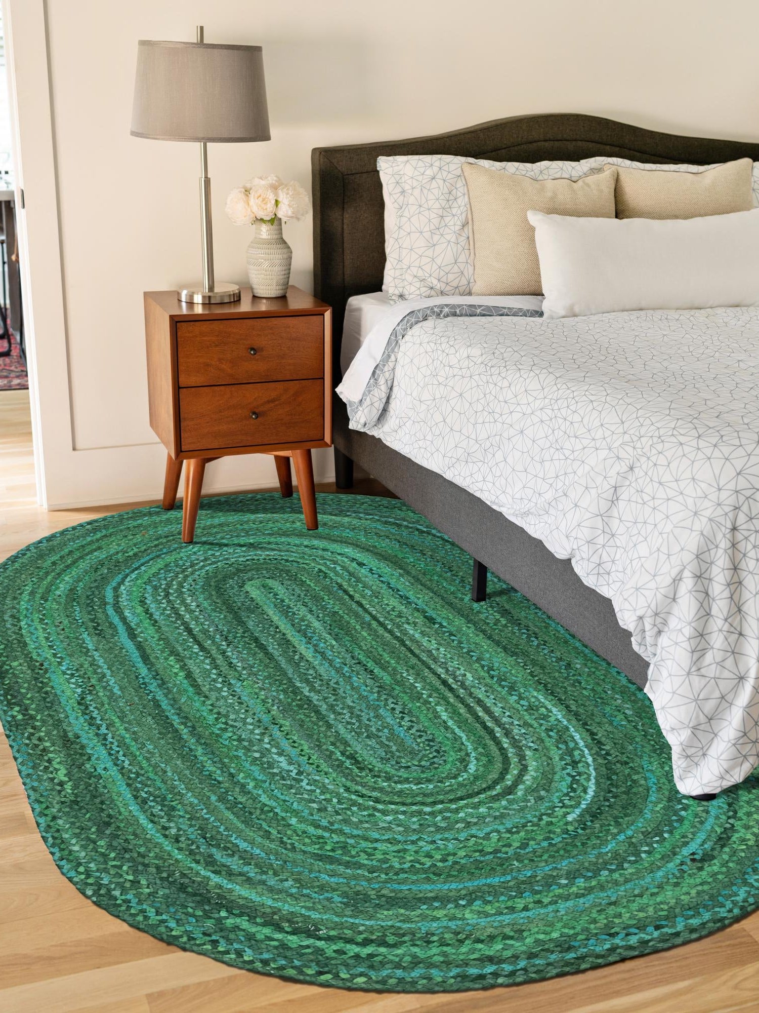 Green 5' 1 x 8' Braided Chindi Oval Area Rug 100% Cotton Hand Braided Natural Eco-Friendly Boho Style Modern Carpet for Living Rooms Dining Office Dorm for Sale at Rug Engine
